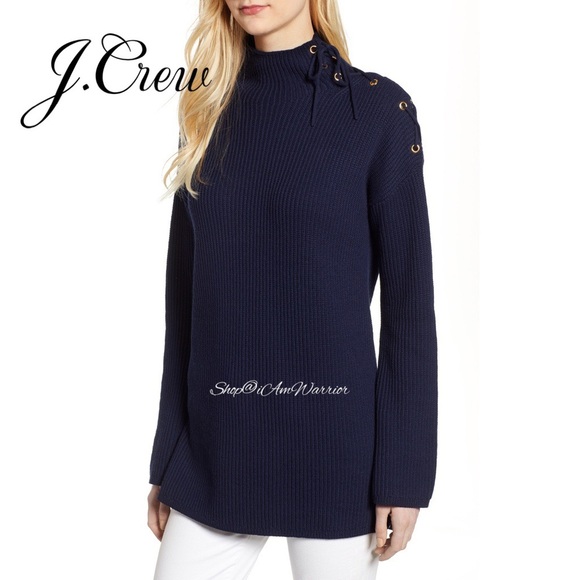 J.Crew navy lace up mock neck tunic sweater *shop@iamwarrior - Picture 1 of 8